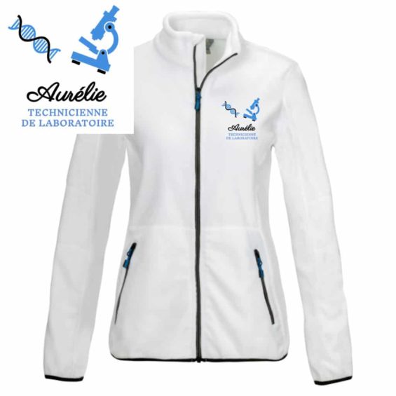 veste polaire laboratoire blanche motif bleu